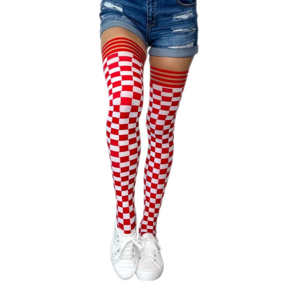 Kixies Game Day Red and White Thigh High Stockings No Slip Grips Size C